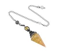 Ornement pendule attaché à une chaîne avec, Citrine | Inclusions de copeaux de pierre naturelle, configuration attachée à une chaîne, détails ornementaux faits à la main