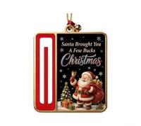Ornement Porte-Argent Noël Acrylique 10cm Bordure Dorée Santa Brought | Conçu en acrylique clair avec impression Père Noël et cloche intégrée pour facile à suspendre pour arbre mur Slot