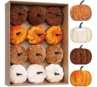 Ornements de Citrouille en pour velours Doux 5cm pour Arbre Ornements | Lot de 12 , tissu pour velours luxueux, texture douce, couleur orange vive, pour idéal automne