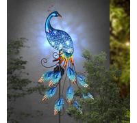 Ornements de jardin en métal Paon solaire - Décoration en verre étanche pour le jardin