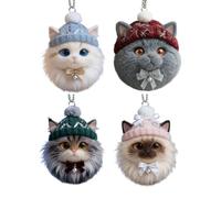 Ornements de Noël en forme de chat en acrylique 2D avec pendentif | Arbre de Noël en acrylique en forme de chaton pour intérieur ou extérieur, porche, terrasse, mur, fenêtre, cour