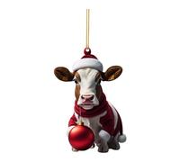 Ornements de sapin de Noël en acrylique 2D en forme de vache amusante en forme de chat - Ornements de Noël en acrylique - Vache imprimée double - Ornements de Noël en forme de vache blanche - Cadeau