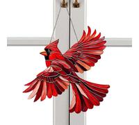 Ornements d'oiseaux pour arbre 2D en acrylique rouge ailé | Décoration d'oiseau avec chaîne en métal pour maison, couronne, fenêtre, terrasse, porte d'entrée, cheminée