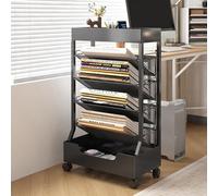 Ornestia Bibliothèque Mobile avec Roue, Organisateur de Bureau, étagère de Bureau, Chariot à Livres, Porte-magazines, Grande Capacité, Noir