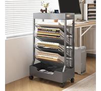 Ornestia Bibliothèque mobile avec roue, organisateur de bureau, étagère de bureau, chariot à livres, porte-revues, grande capacité, gris