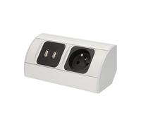 ORNO AE-1310 Multiprise d'angle avec Deux Chargeurs USB et Une Prise Electrique pour Cuisine, Bureau et Plan de Travail, Montage en Saillie 45° 3680W 16A