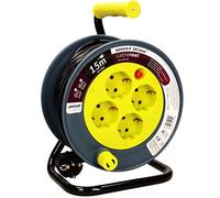 Orno AE-1339 Mini Enrouleur Electrique 15m avec 4 Prises Support et Protection Thermique 2300W / 10A 230V 50Hz 18 x 24,5 x 14 cm - Produit Pour le Marché Alleman (Jaune)
