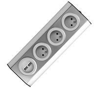 ORNO FS-1 Multiprise Electrique 3 compartiments avec sécurité enfants, montage en saillie à 45 °, idéal pour cuisine, bureau et plan de travail, 3680W 16A (3 fois sans câble + 2xUSB)