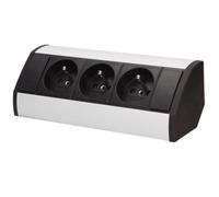 Orno GM-9001/B-G Multiprise Angle Prise de Meuble ou de Bureau 3x2P+T Bloc Multiprise Parfait pour Les Vitrines Prise Plan de Travail Cuisine (Noir et Argent)