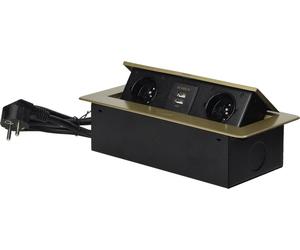 ORNO OR-AE-13126/BR bloc basculant encastré, 2x 230V et 2x USB, couleur laiton
