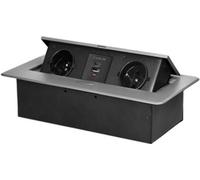 ORNO OR-GM-9034/G bloc rabattable encastré, 2x 230V, 1x USB-A, 1x USB-C, argent