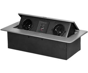 ORNO OR-GM-9034/G bloc rabattable encastré, 2x 230V, 1x USB-A, 1x USB-C, argent