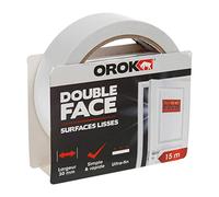 OROK - Ruban adhésif double face, Bricolage - Ruban adhésif double face transparent 15m x 30mm - Ruban adhésif scrapbooking 15m x 30mm - Utilisation intérieur, Fixation mince simple et rapide