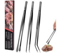 Orssmigs 3 Pinces Pince Cuisine Inox,Pince Barbecue Roulette Pince Alimentaire avec Pointes Dentelées de Précision pour la Cuisine,les Fruits de Mer et le Barbecue,Ustensile de Cuisine (Noir)