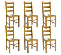 ORTA - Lot de 6 Chaises Teinté Chêne et Assises en Paille