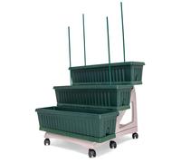 Orto Easy - Lot de 3 jardinières de 80 cm avec soucoupe et chariot à 3 niveaux pour aménagements ou potager vertical. Pratique à déplacer. Couleur verte. Fabriqué en Italie