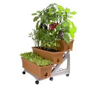 Orto Easy - Lot de 3 jardinières de 80 cm avec soucoupe et chariot à 3 niveaux pour compositions ou potager vertical. Pratique à déplacer. Couleur terracotta. Fabriqué en Italie