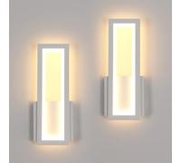 Osairous Applique Murale Intérieure LED, 2 Pièces 16W 1800LM Moderne Acrylique Lampe Murale Blanc, Luminaire LED 3000K Blanc Chaud pour Chambre, Salon, Couloir, Escalier, 32CM