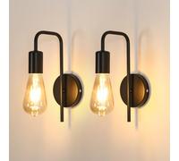 Osairous Applique Murale Vintage 2 Pack, Lampe Murale Intérieur Industrielle, Spot Mural Fer Rétro pour Chambre Couloir Bar, E27, IP20, Tout Noir, Sans Ampoule