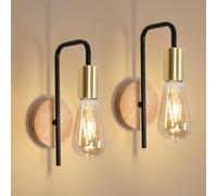 Osairous Applique Murale Vintage 2 Pack, Lampe Murale Intérieur Industrielle, Spot Mural Fer Rétro pour Chambre Couloir Bar, E27, IP20, Couleur du Bois, Sans Ampoule