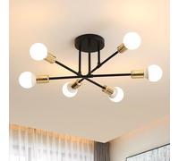 Osairous Lustre Plafonnier Moderne, Luminaire Salon Diamètre 52cm, Lustre Industriel Rétro 6 Têtes Lumineuses, Lampe De Plafond en Métal Noir pour Salon Chambre Cuisine (Sans Ampoule)