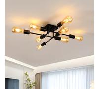 Osairous Lustre Salon Vintage, 8 LumièRes Plafonnier Industriel, Noir Suspension Luminaire, E27 Lustre Cuisine, Manger 57cm