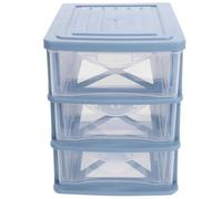 OSALADI Organisateur de Bureau Tiroir en Plastique Transparent Bleu, Boîte de Rangement Cosmétique 3 Niveaux, Multifonction pour Maquillage, Papeterie et Accessoires, Rangement Compact