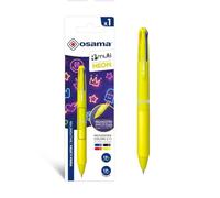 Osama 4 Multi Neon - Stylo 4 Couleur Personnalisé, 1 Pièce - Stylo Bille 1 mm avec Encre Noire, Bleue, Rouge et Jaune Fluo (Mine 1.6 mm) - Stylos Couleur pour Papeterie, Fourniture Scolaire et Bureau