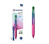 Osama 4 Multi Rainbow - Stylo 4 Couleur Personnalisé Coloré, 1 Pièce - Stylo Bille 1mm Pointe Moyenne avec Encre Noire, Bleue, Rouge et Verte - Stylos Couleur Papeterie, Fourniture Scolaire et Bureau