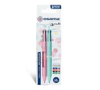 Osama, 4 Multi - Stylo 4 Couleur, 2 Pièces - Stylo Bille 0,1 mm Pointe Fine à Déclic en Caoutchouc avec Encre Noire, Bleue, Rouge et Verte - Stylo Couleur pour Papeterie, Fourniture Scolaire et Bureau