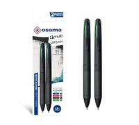Osama, 4 Multi - Stylo 4 Couleur Noir, 2 Pièces avec Encre Bleue, Rouge, Verte et Noire - Stylo Bille 0.1 mm pour Papeterie, Accessoire Bureau et Fourniture Scolaire - Stylo Couleur avec Trait Fluide