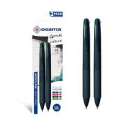 OSAMA 4 Multi Urban - Set de stylos colorés 4 couleurs, 2 pièces - Stylo à bille multicolore 1,0 mm avec encre noire, bleue, rouge et verte pour papeterie scolaire, bureau, université et papeterie