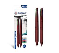 OSAMA 4 Multi Urban - Set de stylos colorés 4 couleurs, 2 pièces - Stylo à bille multicolore 1,0 mm avec encre noire, bleue, rouge et verte pour papeterie scolaire, bureau, université et papeterie