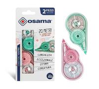 Osama - Correcteur Blanc à Ruban, 20 M, Kit 2 Pièces, Idéal comme Accessoire Bureau, Papeterie et Fourniture Scolaire - Effaceur pour Écrire sans Erreur avec Couverture Optimale Blanche, Longue Durée