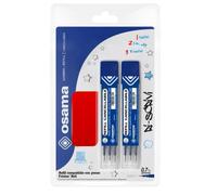 Osama - Kit avec Recharge Stylo Frixion, 2 Pièces 0.7 mm + Gomme Silicone pour Stylos Effacables - Refill + Gomme Silicone, Idéal pour Papeterie et Fourniture Scolaire et Bureau, Bleu/Vert
