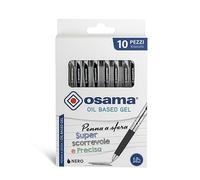 Osama - Stylo Bille, Encre OBG, Set 10 Unités, Pointe Fine 1 mm à Déclic - Kit Stylos pour Papeterie et Fourniture Scolaire, Bureau et Université - Stylo Gel avec Trait Fluide et Précis, Noir