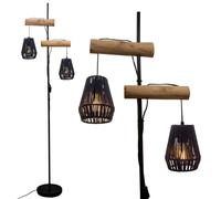 Osasy Lampadaire Design vintage, Bois et Métal Noir,Double Suspension avec Abat-jour Tressé,Style Scandinave pour Salon et Intérieur