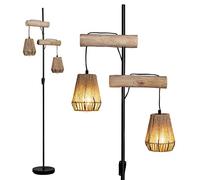 Osasy Lampadaire en bois - Style bohème - 2 lampes - Abat-jour en rotin - Avec interrupteur marche/arrêt - Lampe de salon - Lampadaire haut pour chambre à coucher et bureau (sans ampoule)