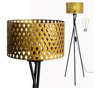 Osasy Lampadaire Trépied LED Intensité Variable, Abat-jour Doré, 148 cm