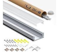 Oscilunaria Profilé LED en Aluminium 2m - Lot de 10 Rails LED avec Diffuseur | Pour Rubans LED jusqu’à 12mm | Dimensions 17.4 × 7mm | Inclus embouts, vis et clips de montage (SL05, 2M 10 pièces)