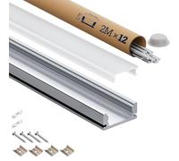 Oscilunaria Profilé LED en Aluminium 2m - Lot de 12 Rails LED avec Diffuseur | Pour Rubans LED jusqu’à 12mm | Dimensions 17.4 × 7mm | Inclus embouts, vis et clips de montage (SL05, 2M 12 pièces)