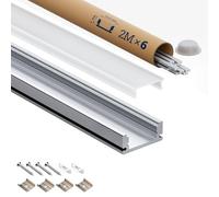 Oscilunaria Profilé LED en Aluminium 2m - Lot de 6 Rails LED avec Diffuseur | Pour Rubans LED jusqu’à 12mm | Dimensions 17.4 × 7mm | Inclus embouts, vis et clips de montage (SL05, 2M 6 pièces)