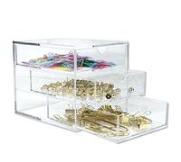 OSCO Commode empilable à 3 tiroirs en acrylique transparent | pas de format A4 | Rangement de petits articles | Empilable | Récipient Lego | Conteneur de maquillage | Boîte à bijoux | H 13,7 x l 12,5