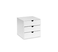 OSCO Cube en plastique blanc brillant, 3 tiroirs, pas de format A4, rangement de petits articles, boîte à maquillage, boîte à bijoux, organisateur compact, blanc, 16,5 x 16,5 x 16,5 cm