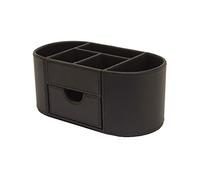 OSCO Organiseur de bureau en simili cuir noir avec tiroir | Rangement de bureau | Porte-stylos | Conteneur de maquillage | Rangement pour crayons | 6 compartiments | Caddy de papeterie | H 10 x l 23 x