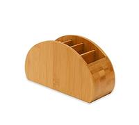 OSCO Organiseur de télécommande en bambou | 5 compartiments | Rangement de bureau | Rangement de contrôle TV | Porte-stylo | Trieur de maquillage | Présentoir de cosmétiques | H 11,9 x l 22,3 x P 8,2