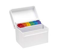 Osco White Hi-Gloss Index Box with 100 Cards and Coloured Tabs Blanc