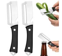 OSDUE 2 en 1 Éplucheur de Légumes Multifonctionnel, 2pcs pour Cuisine Fruit | Ultra Tranchant pour Cuisine Fruits Potates, Lame en Acier Inox, Poignée Ergonomique Antidérapante, Décapsuleur Outil, Noir A