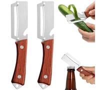 OSDUE 2 en 1 Éplucheur de Légumes Multifonctionnel, 2pcs pour Cuisine Fruit | Ultra Tranchant pour Cuisine Fruits Potates, Lame en Acier Inox, Poignée Ergonomique Antidérapante, Décapsuleur Outil, Brun