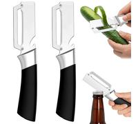 OSDUE 2 en 1 Éplucheur de Légumes Multifonctionnel, 2pcs pour Cuisine Fruit | Ultra Tranchant pour Cuisine Fruits Potates, Lame en Acier Inox, Poignée Ergonomique Antidérapante, Décapsuleur Outil, Noir B